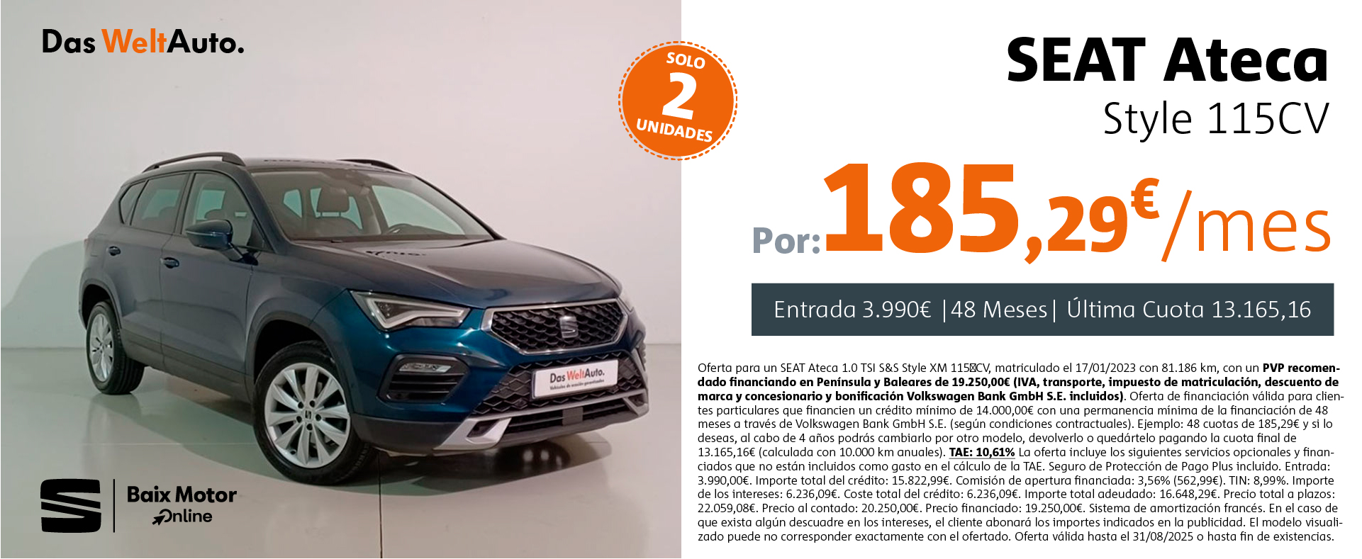 ¡Últimas unidades! Ateca desde 185,29€/mes*